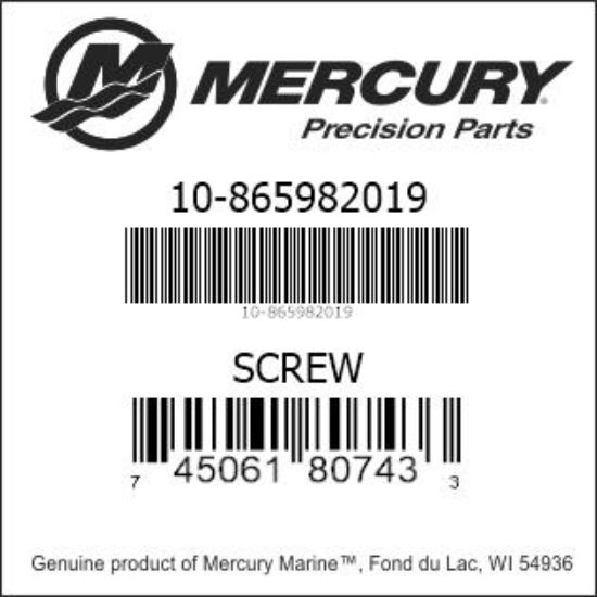 Bar codes for Mercury Marine part number 10-865982019