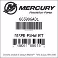 Bar codes for Mercury Marine part number 865996A01