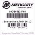 Bar codes for Mercury Marine part number 800-866138A03