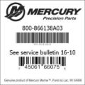 Bar codes for Mercury Marine part number 800-866138A03