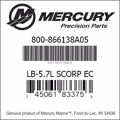 Bar codes for Mercury Marine part number 800-866138A05