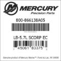 Bar codes for Mercury Marine part number 800-866138A05