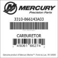 Bar codes for Mercury Marine part number 3310-866143A03