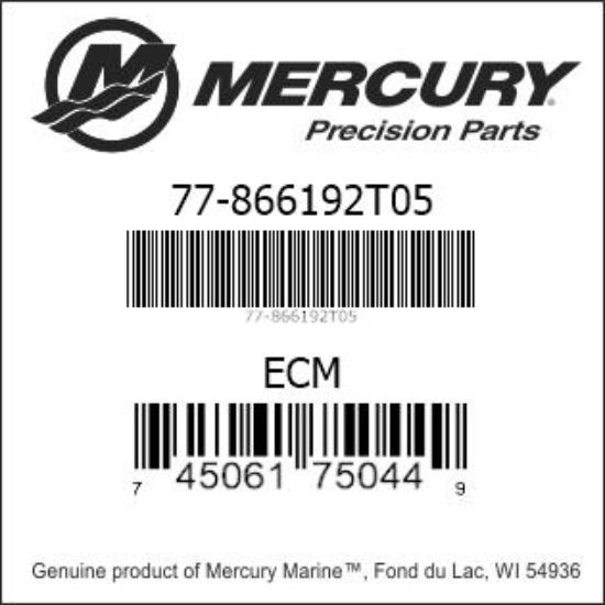 Bar codes for Mercury Marine part number 77-866192T05