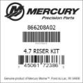 Bar codes for Mercury Marine part number 866208A02