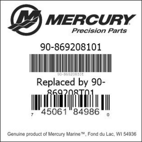 Bar codes for Mercury Marine part number 90-869208101