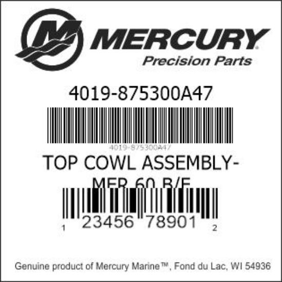 Bar codes for Mercury Marine part number 4019-875300A47