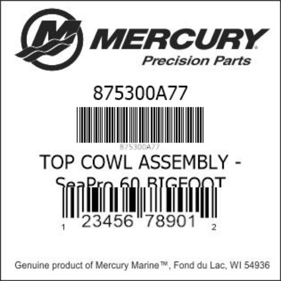 Bar codes for Mercury Marine part number 875300A77