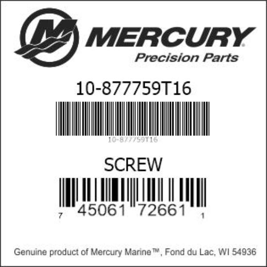 Bar codes for Mercury Marine part number 10-877759T16