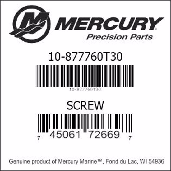 Bar codes for Mercury Marine part number 10-877760T30