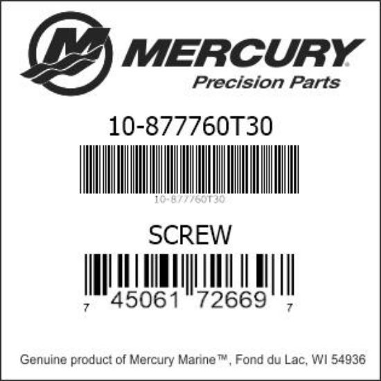 Bar codes for Mercury Marine part number 10-877760T30