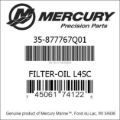 Bar codes for Mercury Marine part number 35-877767Q01
