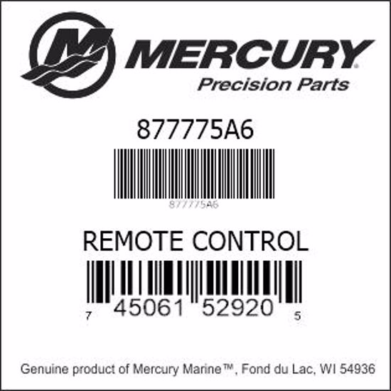 Bar codes for Mercury Marine part number 877775A6