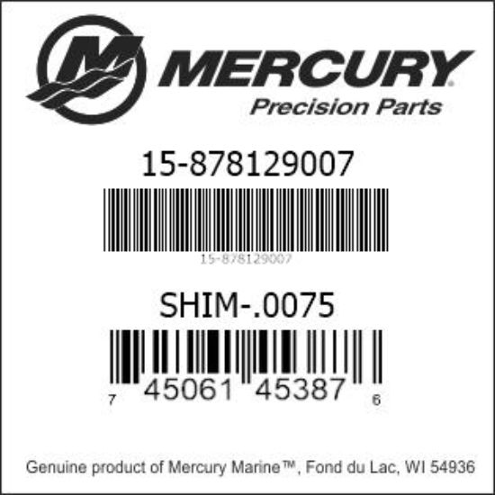 Bar codes for Mercury Marine part number 15-878129007