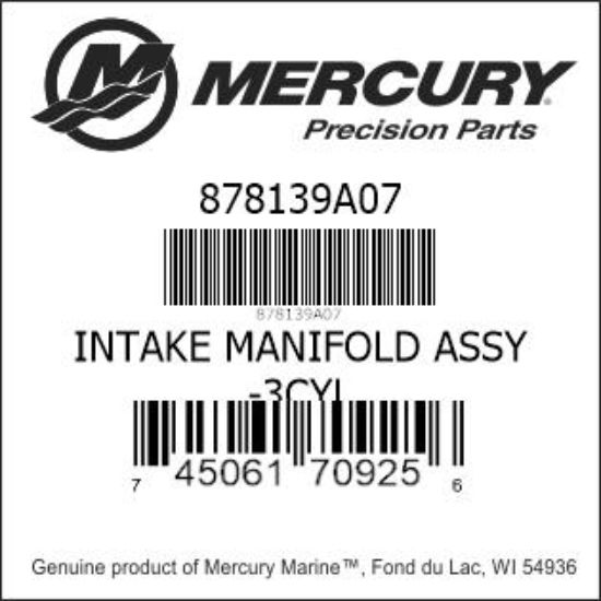Bar codes for Mercury Marine part number 878139A07