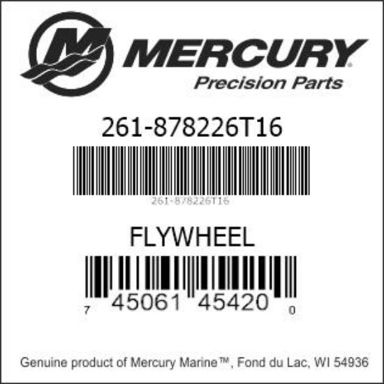 Bar codes for Mercury Marine part number 261-878226T16