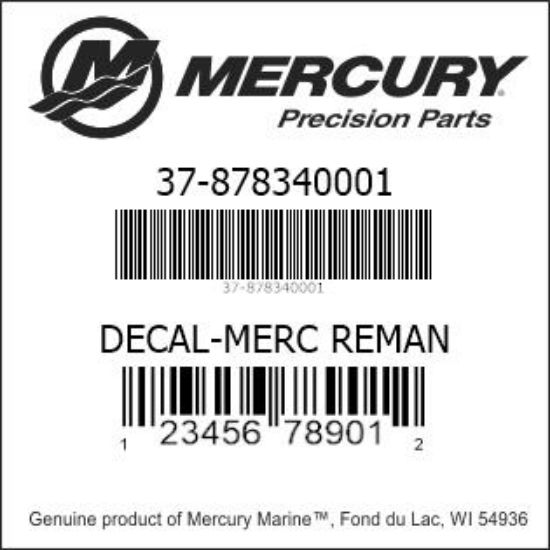 Bar codes for Mercury Marine part number 37-878340001