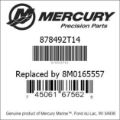 Bar codes for Mercury Marine part number 878492T14
