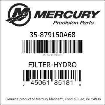 Mercury Marine part number 35-879150A68 FILTER-HYDRO Bar codes for Mercury Marine part number 35-879150A68