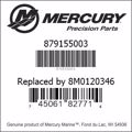 Bar codes for Mercury Marine part number 879155003