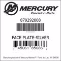Bar codes for Mercury Marine part number 879292008
