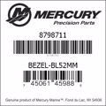 Bar codes for Mercury Marine part number 8798711