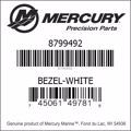 Bar codes for Mercury Marine part number 8799492