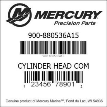 Mercury Marine part number 900-880536A15 CYLINDER HEAD COM Bar codes for Mercury Marine part number 900-880536A15
