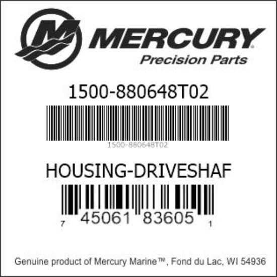 Bar codes for Mercury Marine part number 1500-880648T02