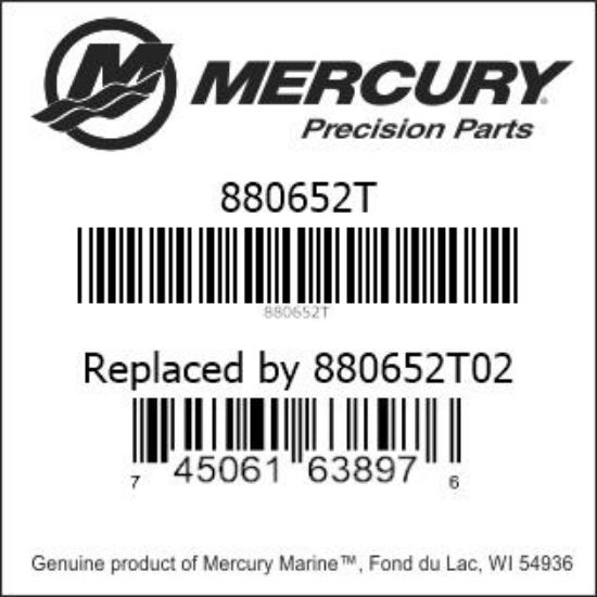 Bar codes for Mercury Marine part number 880652T