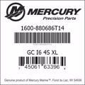 Bar codes for Mercury Marine part number 1600-880686T14