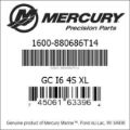 Bar codes for Mercury Marine part number 1600-880686T14