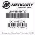 Bar codes for Mercury Marine part number 1600-880686T17