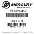 Bar codes for Mercury Marine part number 1600-880686T24