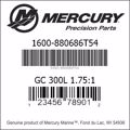 Bar codes for Mercury Marine part number 1600-880686T54