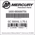 Bar codes for Mercury Marine part number 1600-880686T56