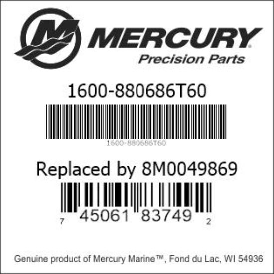 Bar codes for Mercury Marine part number 1600-880686T60
