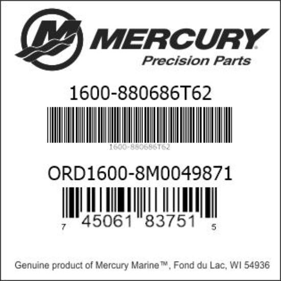 Bar codes for Mercury Marine part number 1600-880686T62