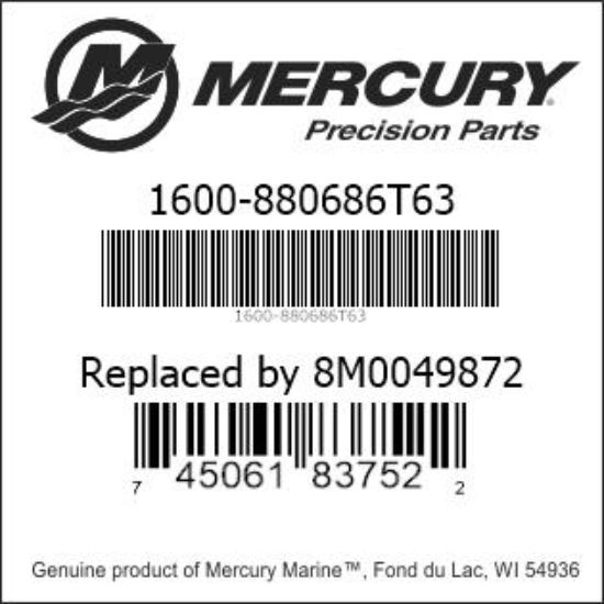 Bar codes for Mercury Marine part number 1600-880686T63