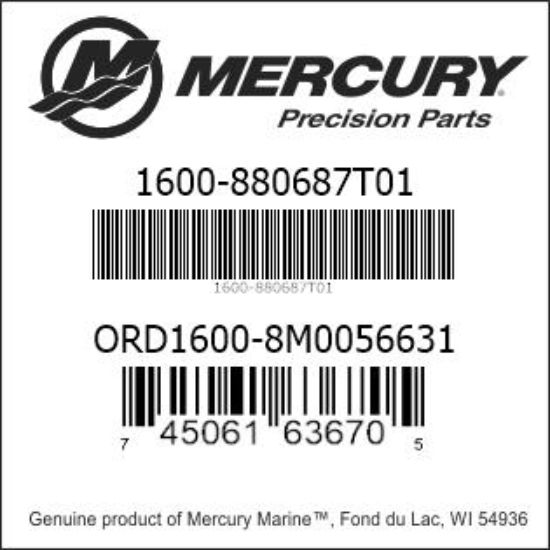 Bar codes for Mercury Marine part number 1600-880687T01