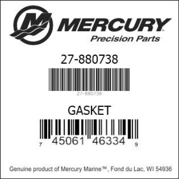 Mercury Marine part number 27-880738 GASKET Bar codes for Mercury Marine part number 27-880738