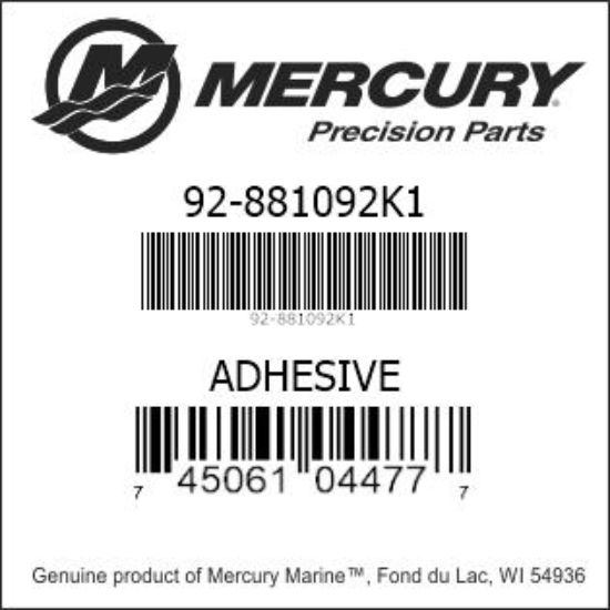 Bar codes for Mercury Marine part number 92-881092K1