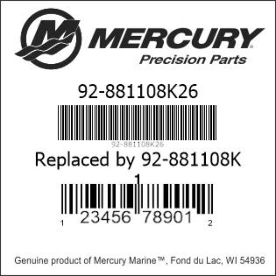 Bar codes for Mercury Marine part number 92-881108K26