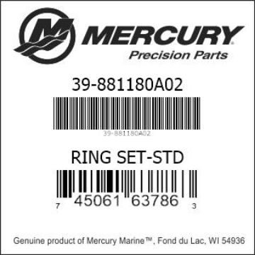 Mercury Marine part number 39-881180A02 RING SET-STD Bar codes for Mercury Marine part number 39-881180A02