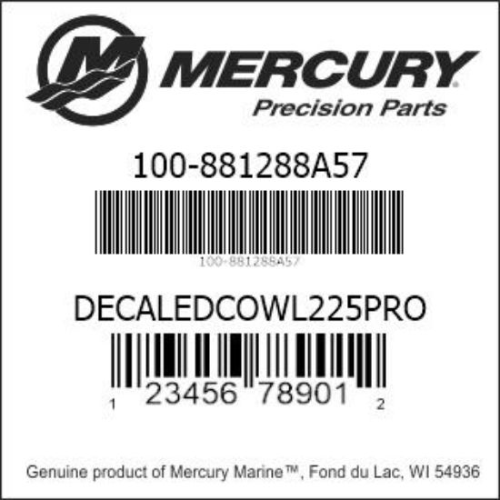 Bar codes for Mercury Marine part number 100-881288A57