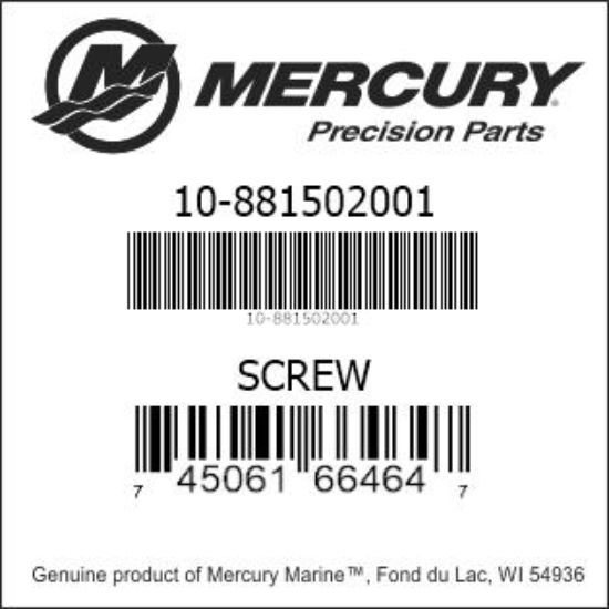 Bar codes for Mercury Marine part number 10-881502001