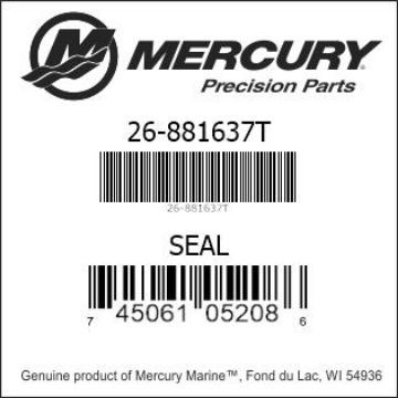 Mercury Marine part number 26-881637T SEAL Bar codes for Mercury Marine part number 26-881637T