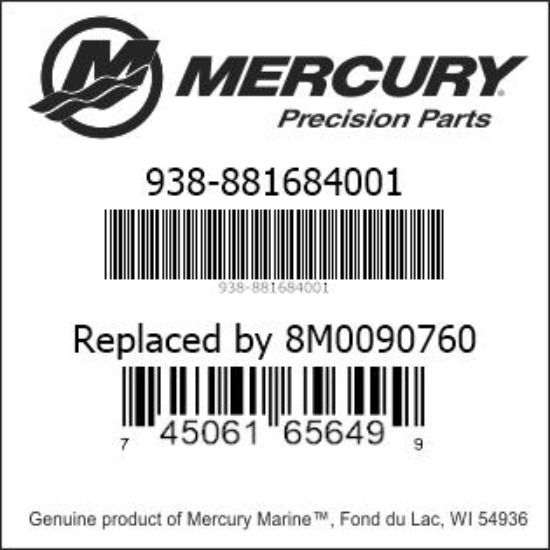 Bar codes for Mercury Marine part number 938-881684001