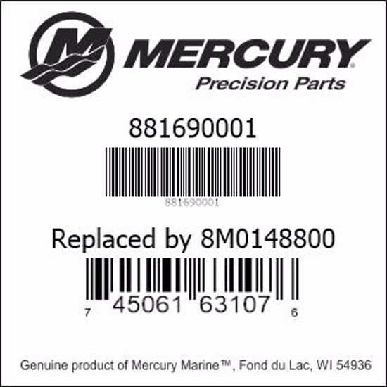 Bar codes for Mercury Marine part number 881690001