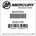 Bar codes for Mercury Marine part number 881693001